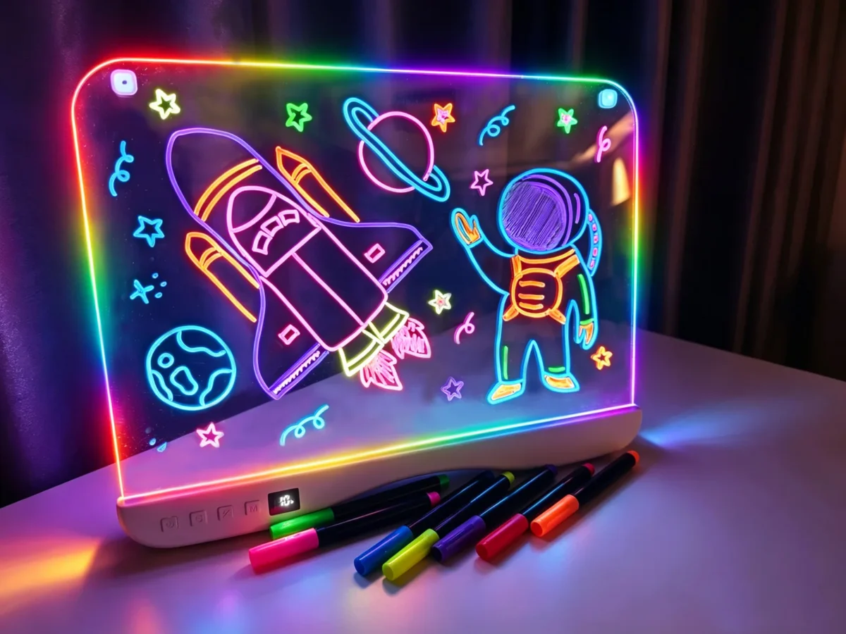 Светящаяся LED-доска для рисования 35,5×26,5 см, аккумулятор 1100 мА·ч, 7 цветов — белая — изображение 11