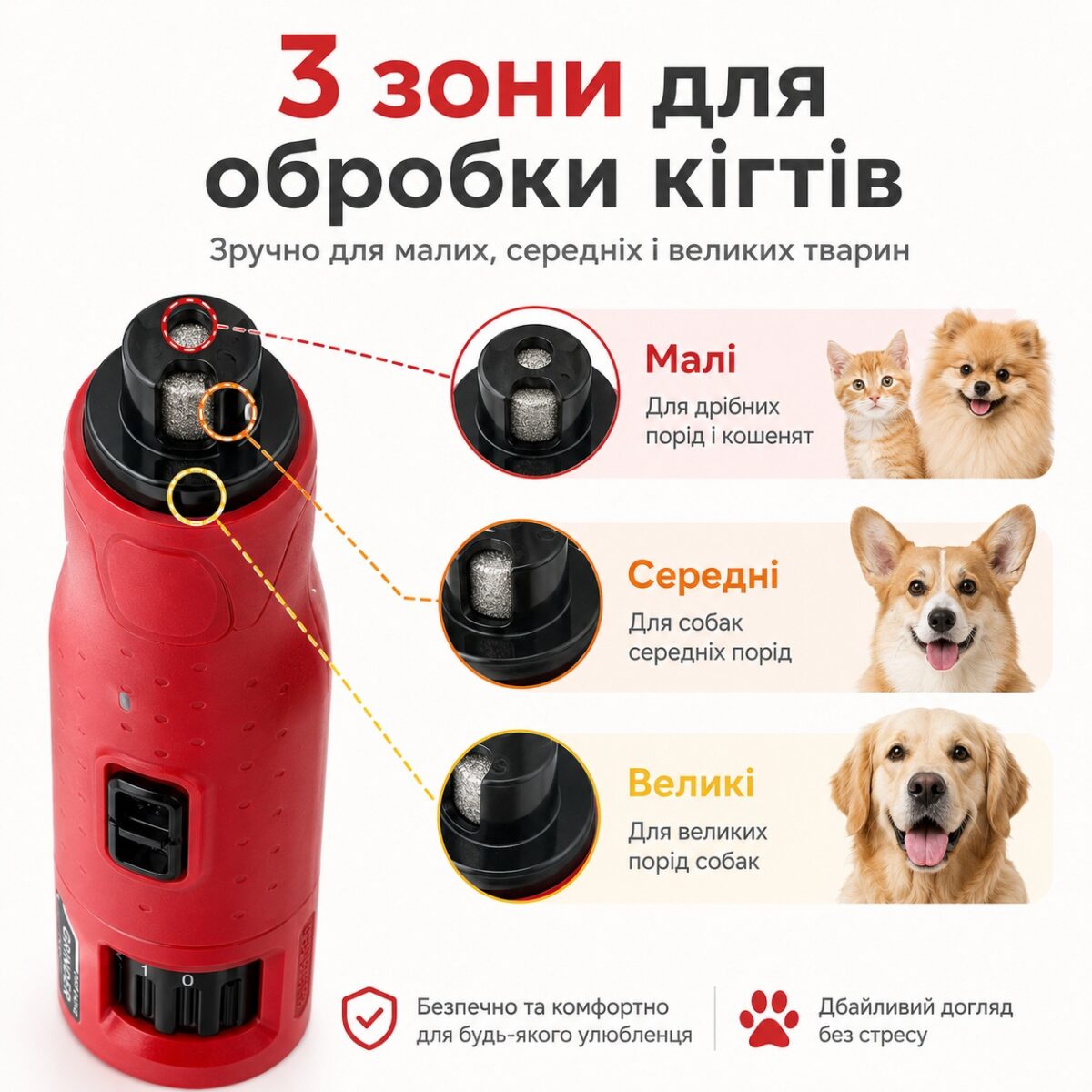 Аккумуляторный гриндер для когтей собак и кошек N65, 6 скоростей, LED-подсветка, USB — изображение 3