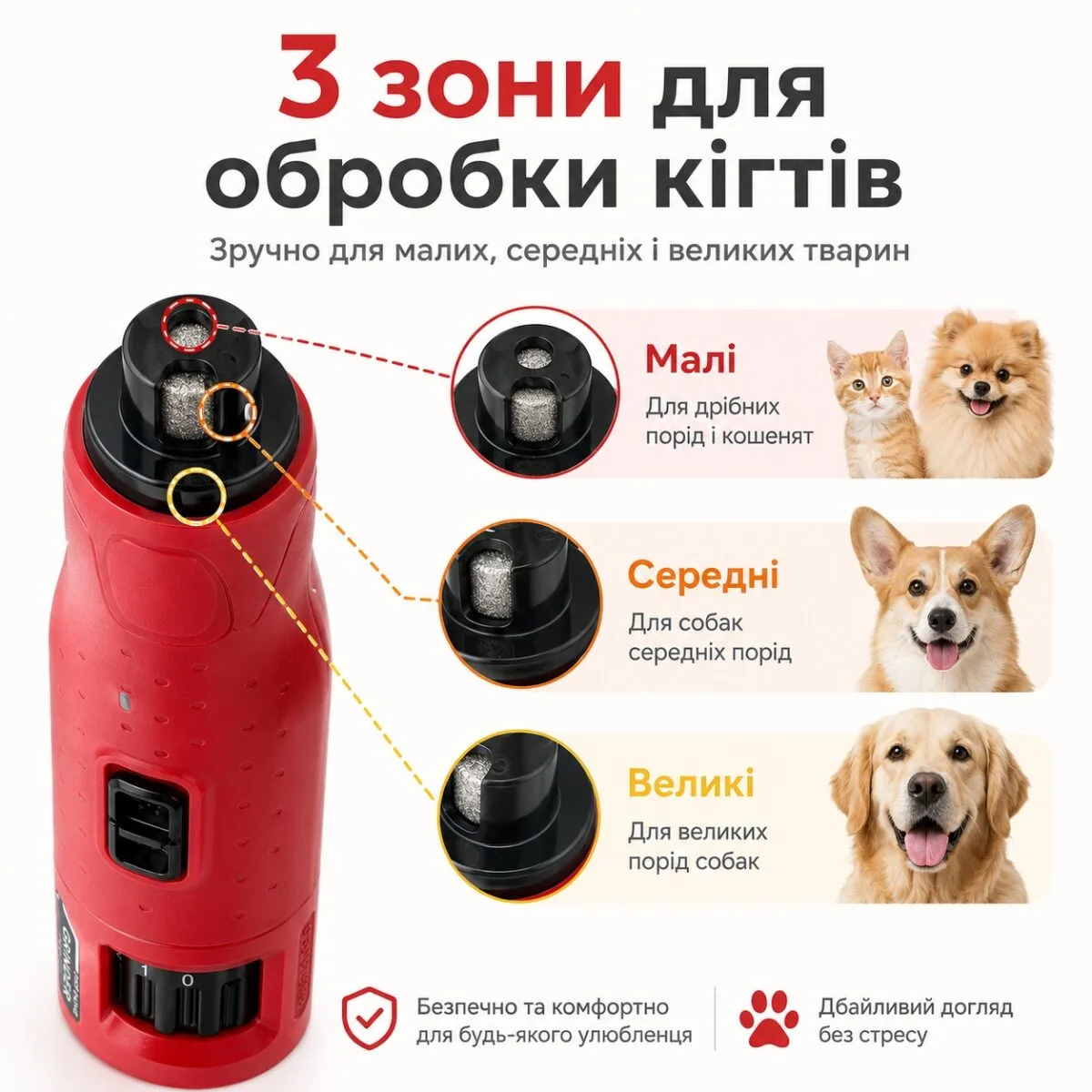 Аккумуляторный гриндер для когтей собак и кошек N65, 6 скоростей, LED-подсветка, USB — изображение 3