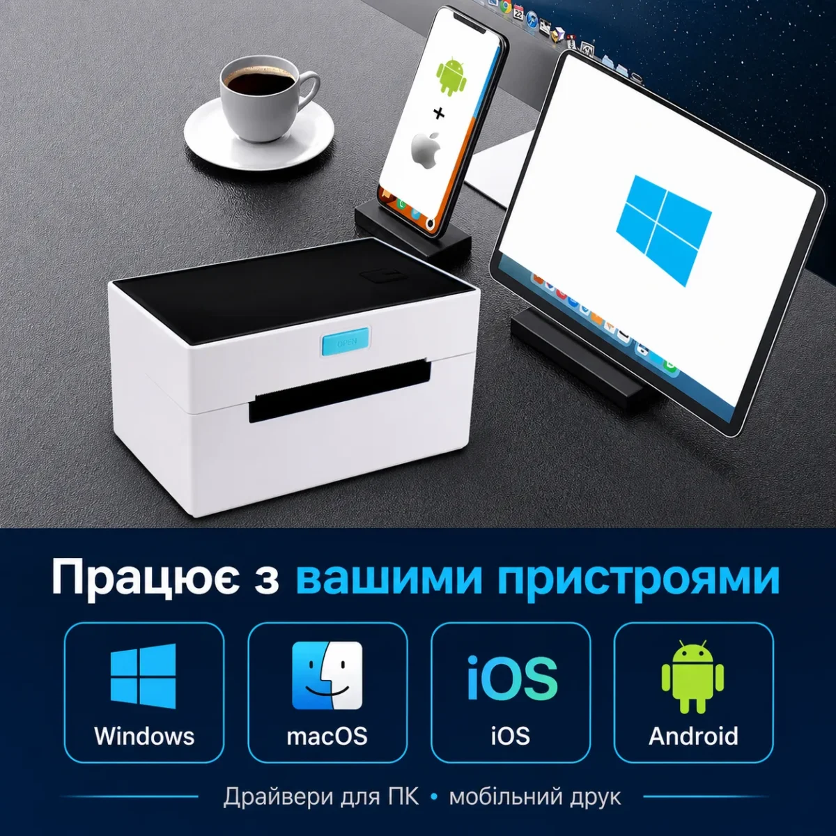Термопринтер этикеток POS-9220 4″ USB, Bluetooth и Wi‑Fi, 203 dpi, со стойкой — изображение 4