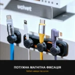 Магнитный органайзер для кабелей ucivet с 4 фиксаторами и двумя базами, чёрно-оранжевый — изображение 2