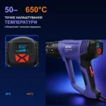 Профессиональный строительный фен QILI QR-323 2000 Вт, 60–650°C, LCD , 3 режима+6 touch , 2 насадки/термокожух — изображение 6