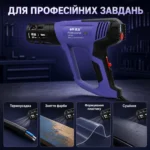 Профессиональный строительный фен QILI QR-323 2000 Вт, 60–650°C, LCD , 3 режима+6 touch , 2 насадки/термокожух — изображение 7