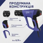 Профессиональный строительный фен QILI QR-323 2000 Вт, 60–650°C, LCD , 3 режима+6 touch , 2 насадки/термокожух — изображение 8