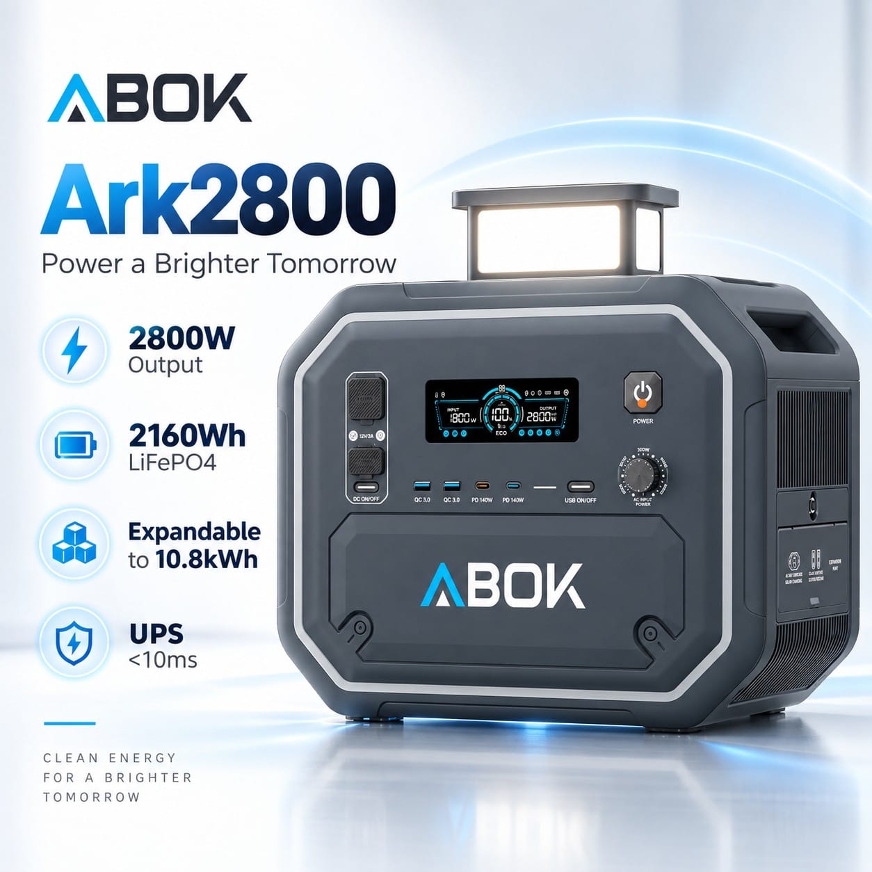 01_ABOK_Ark2800_main Зарядна станція ABOK Ark2800 2800Вт 2160Вт·год LiFePO4 ДБЖ, MPPT 1200Вт, Bluetooth — изображение 1