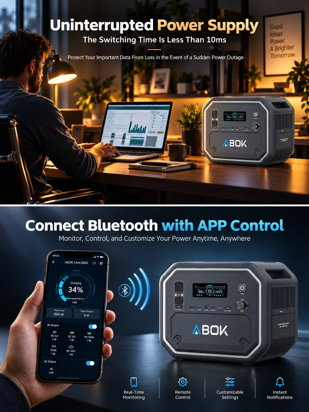Зарядна станція ABOK Ark2800 2800Вт 2160Вт·год LiFePO4 ДБЖ, MPPT 1200Вт, Bluetooth — изображение 8