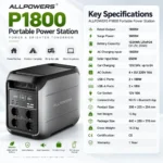 Портативная зарядная станция ALLPOWERS P1800 1800W 1024Wh LiFePO4, пик 3600W, Wi‑Fi/Bluetooth — изображение 2