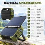Портативная зарядная станция DS-S1600 1024Wh 1600W (пик 3200W) LiFePO4 со встроенными солнечными панелями 40W, EU 230V — изображение 9