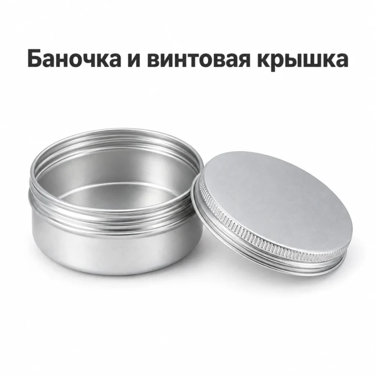 Баночка алюминиевая для косметики 50 мл, серебристая с винтовой крышкой, 57 × 27 мм — open.webp