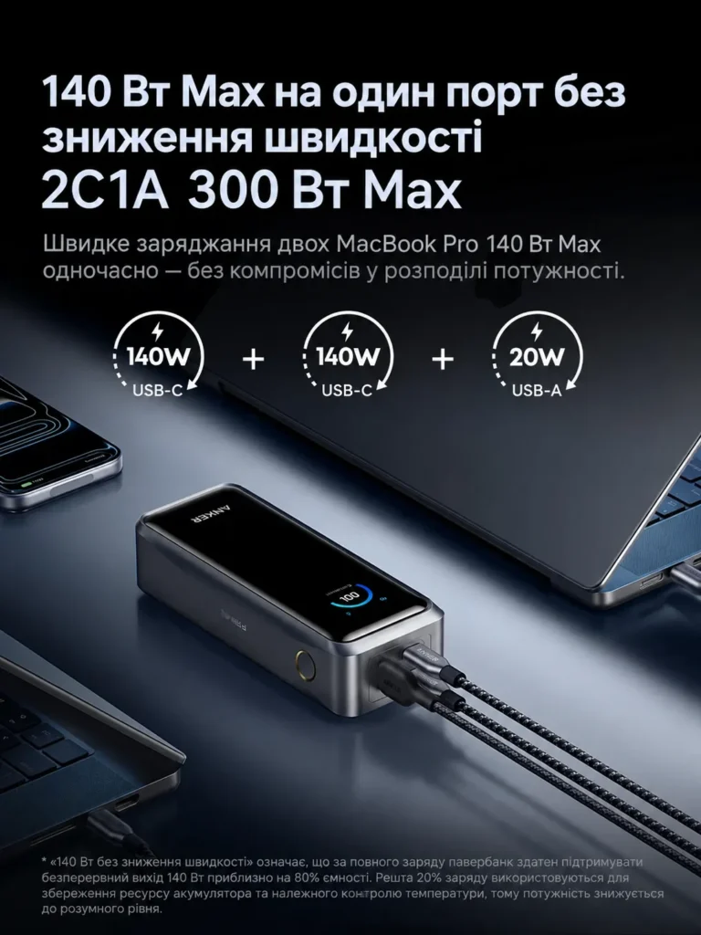 Power Bank Anker Prime A110A 26250 мАч 300 Вт, USB-C 140 Вт, экран, China Gold Label — фото 2