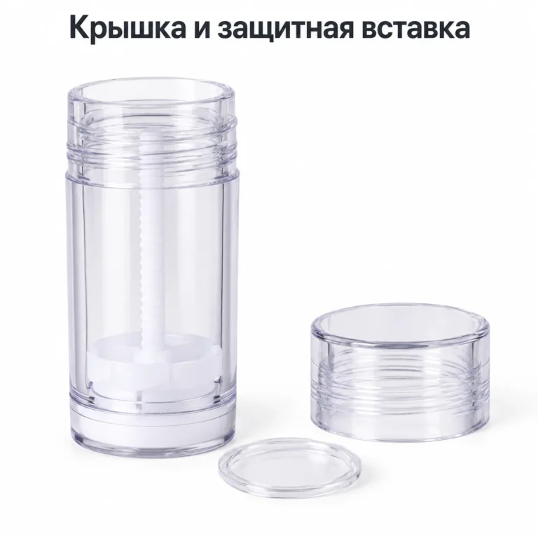 Стик-контейнер пустой для косметики 30 г, прозрачный AS, с крышкой и защитной вставкой — open.webp