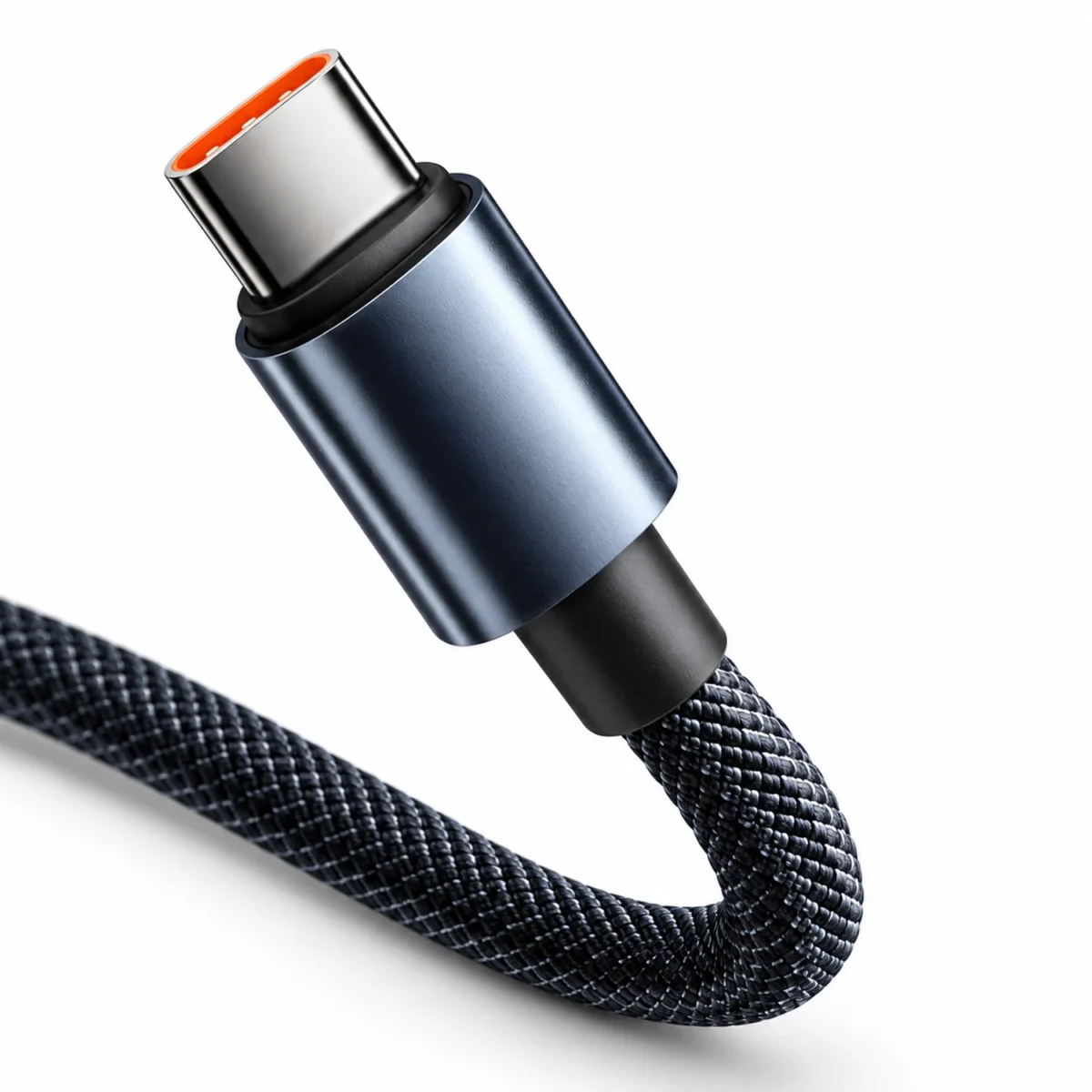 Кабель USB-C на USB-C 100 Вт, 1 м, с автоотключением и цветовой индикацией — black-braid