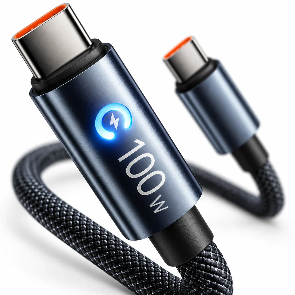 Кабель USB-C на USB-C 100 Вт, 1 м, с автоотключением и цветовой индикацией — black-macro