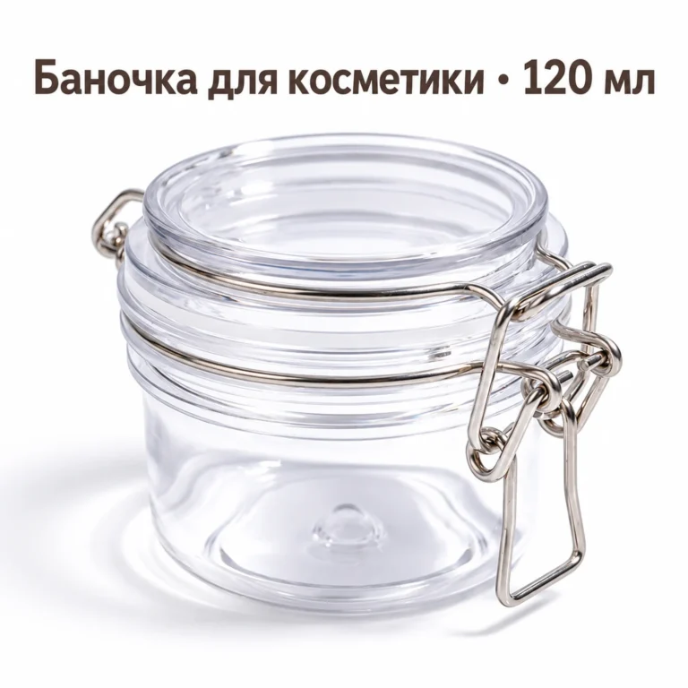 Баночка для косметики PET прозрачная 120 мл с откидной крышкой и металлическим зажимом — main.webp