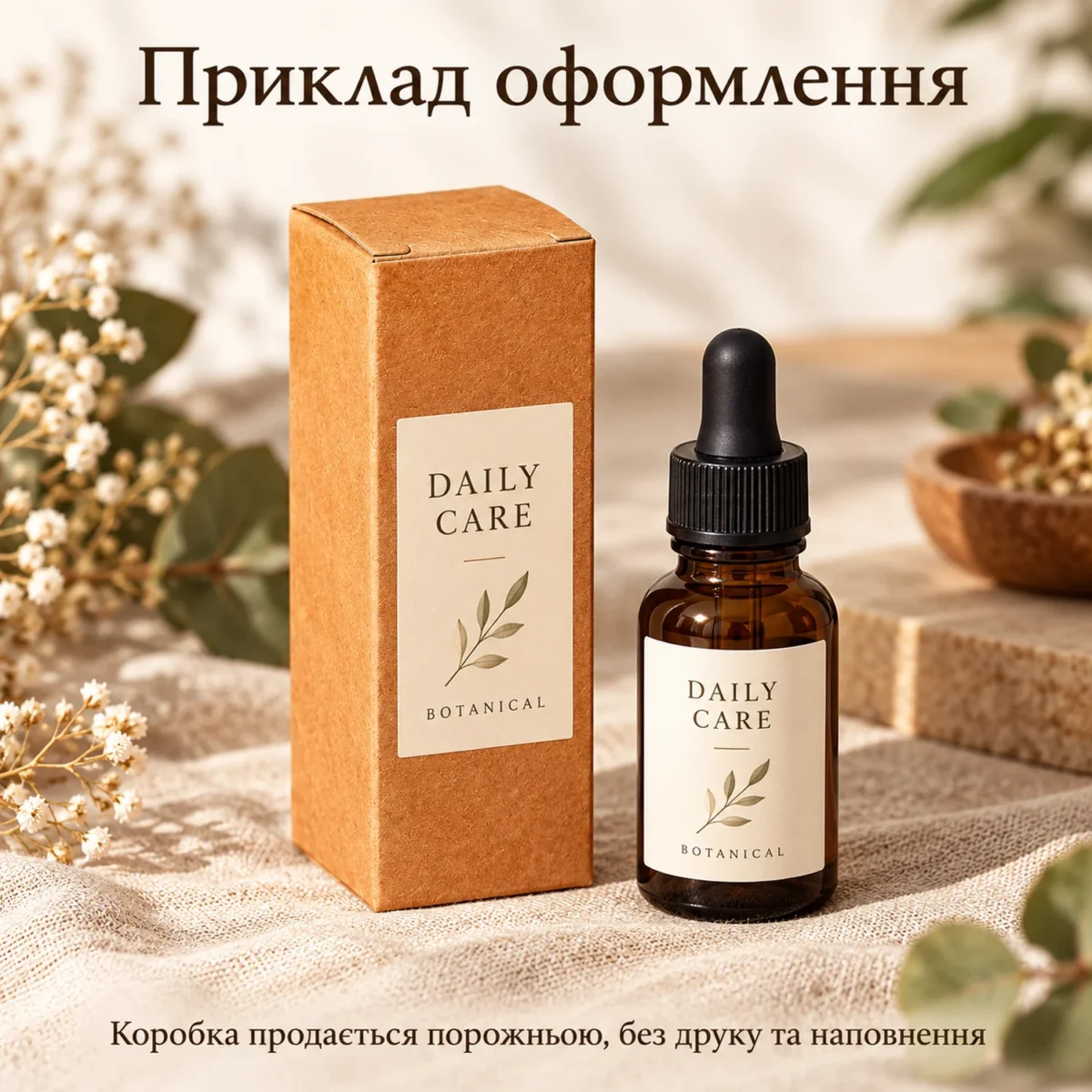 Коробка крафтовая складная 4 × 4 × 11,5 см для косметики и подарков, без печати — пример оформления, коробка продаётся пустой без печати