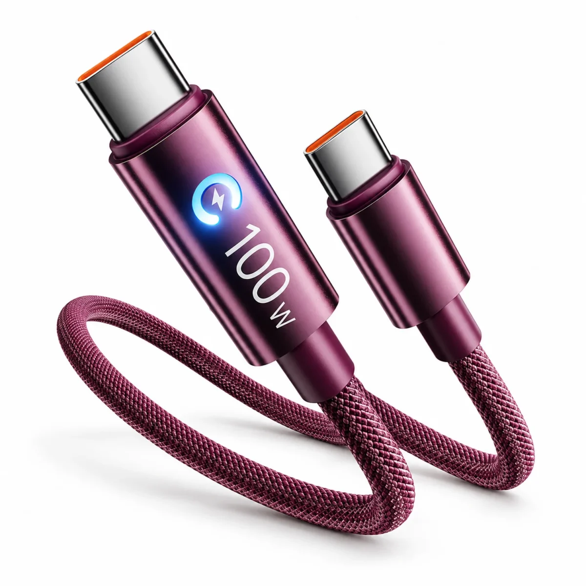 Кабель USB-C на USB-C 100 Вт, 1 м, с автоотключением и цветовой индикацией — rose-main