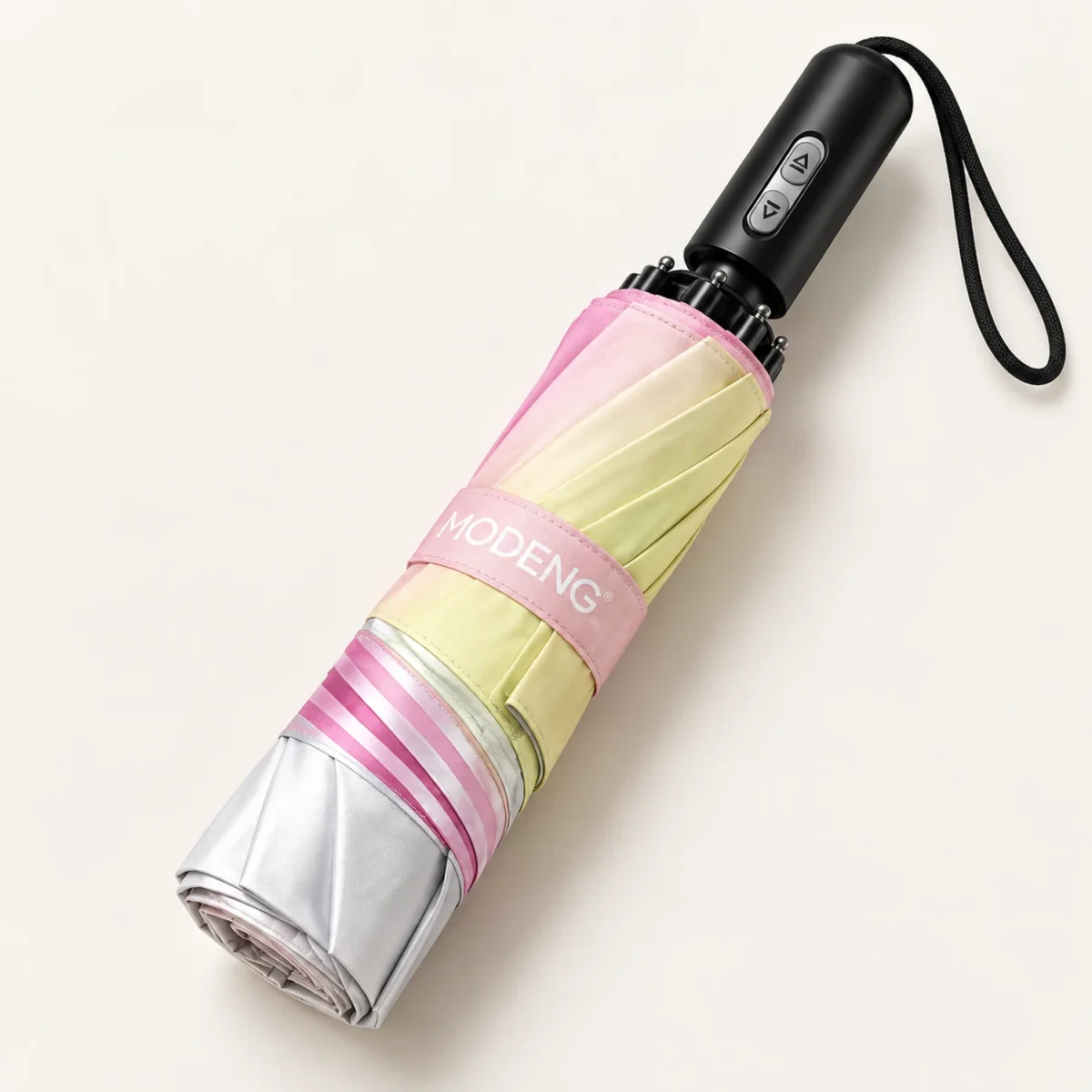 Magic Electric Umbrella 104-115 см | Автоматический зонт с электроприводом UPF50+/pink — Сложенный зонт