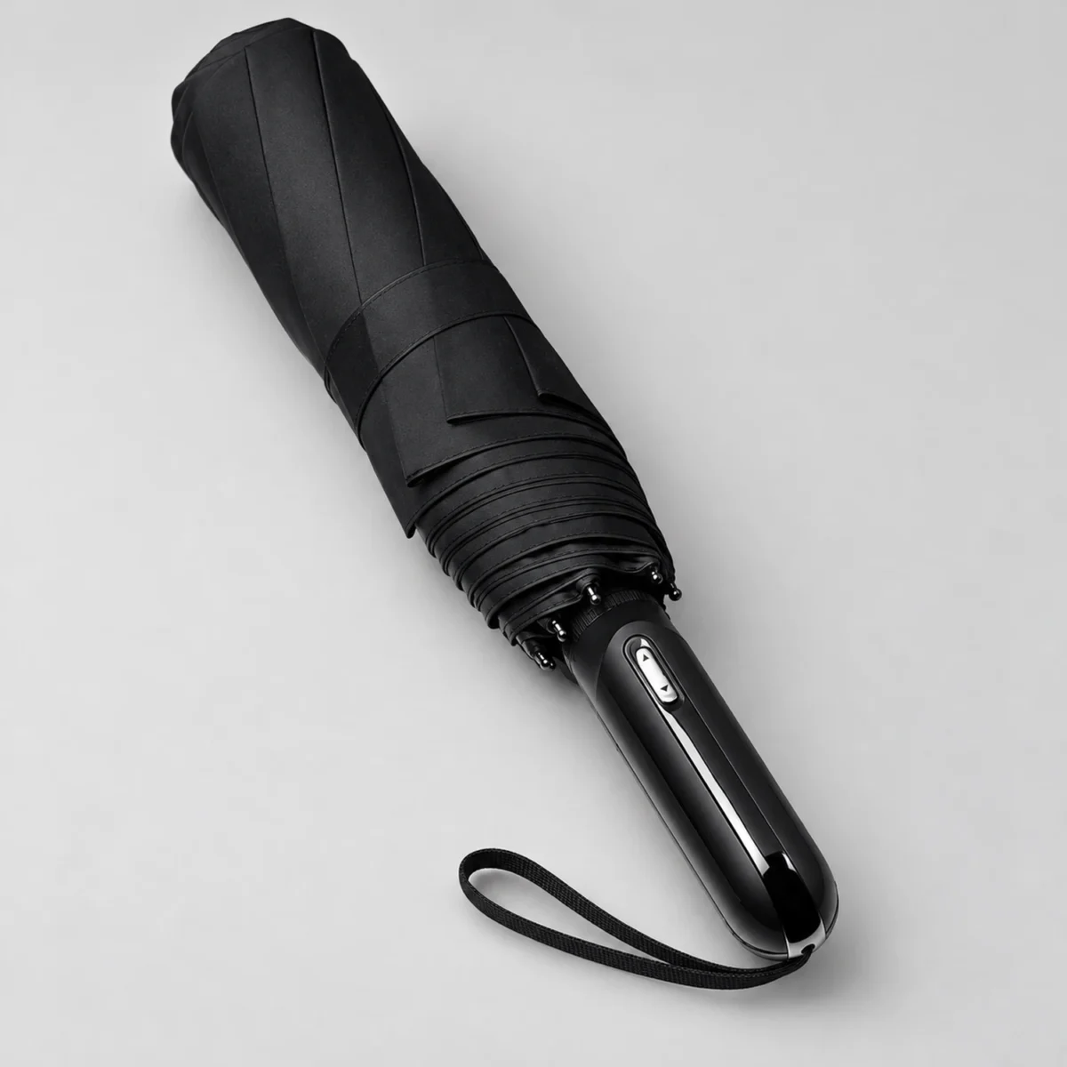 Magic Electric Umbrella 108 см | Автоматический зонт с электроприводом UPF50+ Чёрный люкс 115 — Сложенный зонт