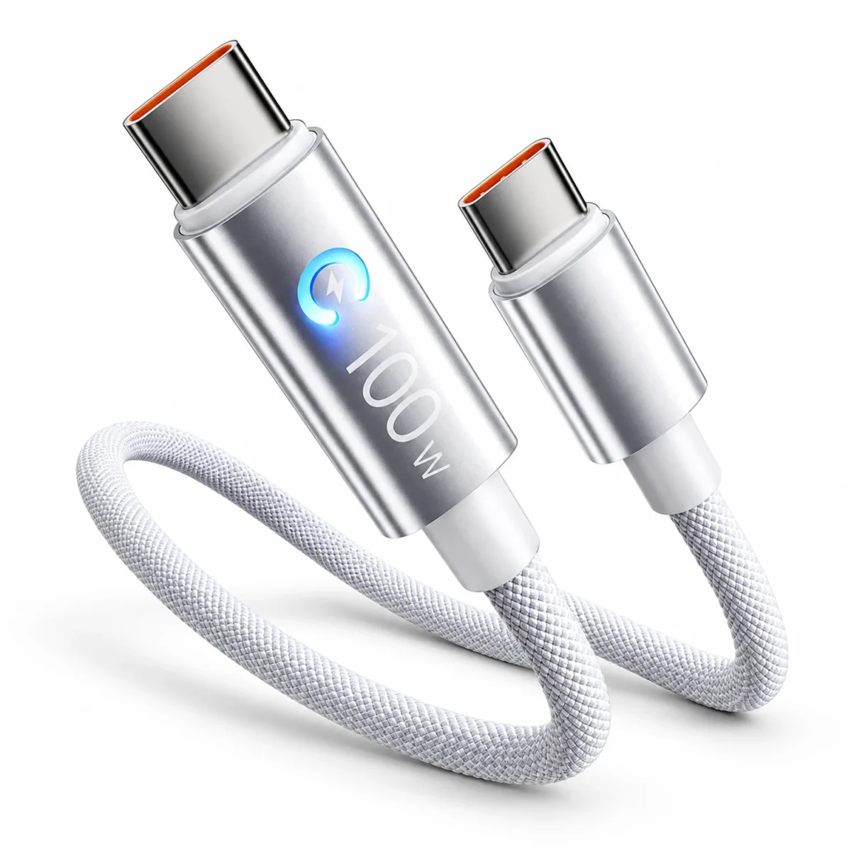 Кабель USB-C на USB-C 100 Вт, 1 м, с автоотключением и цветовой индикацией — white-main